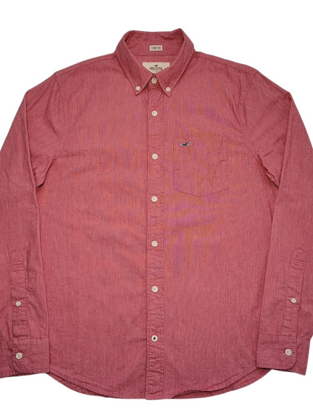 Hollister Mens Button Down Shirt Epic Flex Heather Red Medium Coastal Preppy - Picture 2 of 12